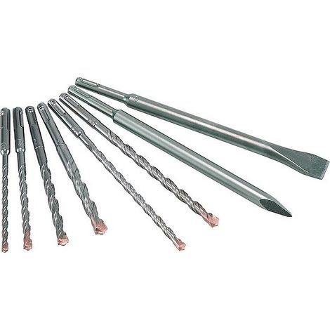 Alpen Hammerbohrer- und Meißelset SDS-plus Mix-Box, 6 Bohrer 1 Flachmeißel 1 Spitzmeißel, SDS-plus, 0000500008100