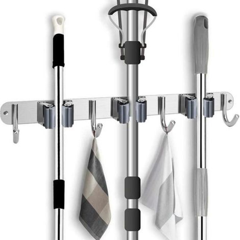 Bardusch-Porte Balai Mural, Accroche Balai En Acier Inoxydable, Support Cintre De Rangement Pour Cuisine, Buanderie, Support De Balai -Gris (1/4)
