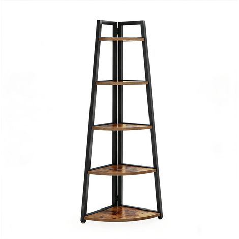 CHICFURN Scaffale angolare 178x66x25 cm in legno e metallo nero, 5 ripiani, salvaspazio (1/5)