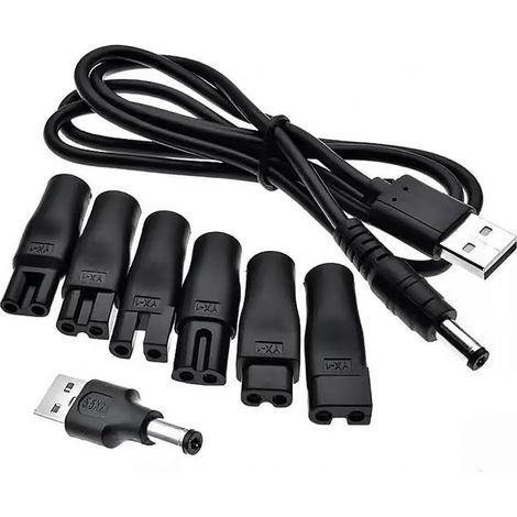 Câble d'alimentation USB 5 V Compatible,USB pour Tondeuses électriques,Shaver Charger Kit,Kit de Chargeur de Rasoir 5V Universel,Cordon d'alimentation avec 6 Types de Prises (1/4)
