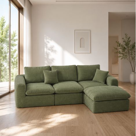 Divano angolare modulare 3 posti 280 x 180 x 65 cm verde DESVIAE (1/5)