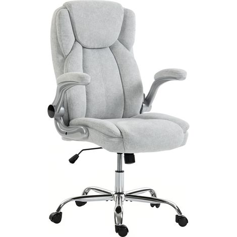 HOMCOM Sedia Ufficio Ergonomica Velluto Stampato, Braccioli Ribaltabili, Bianco Crema