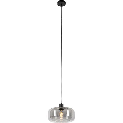 Art Deco Pendant Light Black with Smoke Glass - Bizle