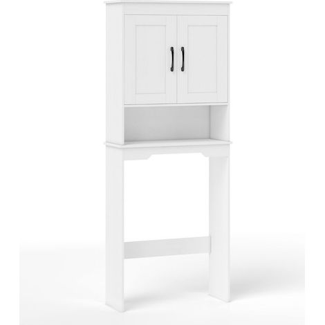 Mobiletto portaoggetti sopra il WC 63 x 24 x 168 cm grande capacità con ripiano regolabile e chiusura di sicurezza bianco 200016059