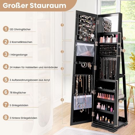 Schmuckschrank mit Ganzkörperspiegel, schwarz, abschließbar