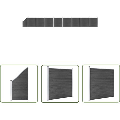 The Living Store Ensemble de panneau de clôture WPC 1484x(105-186) cm Noir - Clôture Jardin - Clôture Résidentielle - Clôture Composite - Clôture WPC - Barrière Jardin (1/5)