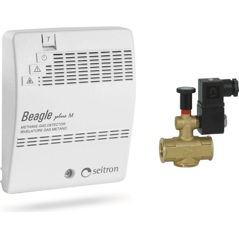 KIT RILEVATORE FUGHE GAS CON ELETTROVALVOLA NORMALMENTE APERTA MODELLO BEAGLE METANO 230 V - NORMALMENTE APERTA.   SEITRON