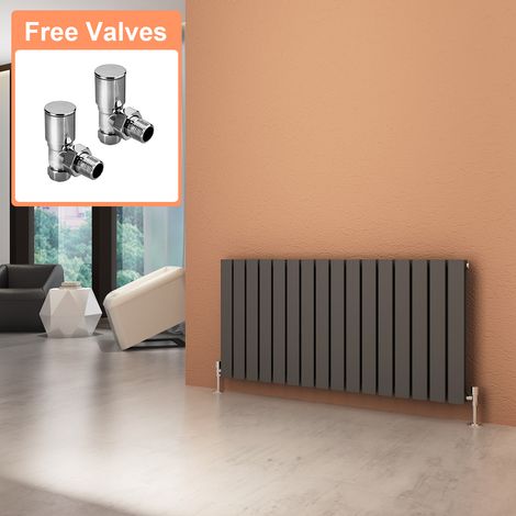 ELEGANT 600x1216mm Horizontal Designer Double Flat Panel Colum Radiator Anthracite Central Heating with Angled Radiator Valves (1/5)