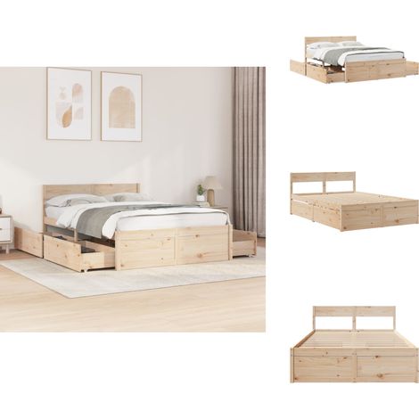 Cadre de lit sans matelas 120x190 cm bois de pin massif - Cadre De Lit - Lit Double - Lit Design - Lit Avec Tiroirs - Meuble De Chambre (1/5)