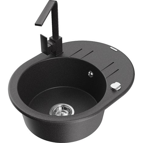 Mexen Kevin fregadero de granito de 1 seno con escurridor y grifo de cocina Rita, negro moteado - 6517-76-670300-76 (1/5)