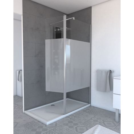 volet pivotant pour paroi de douche fixe - 40x200cm - verre 6 mm avec bande dépolie - profile chromé (1/4)