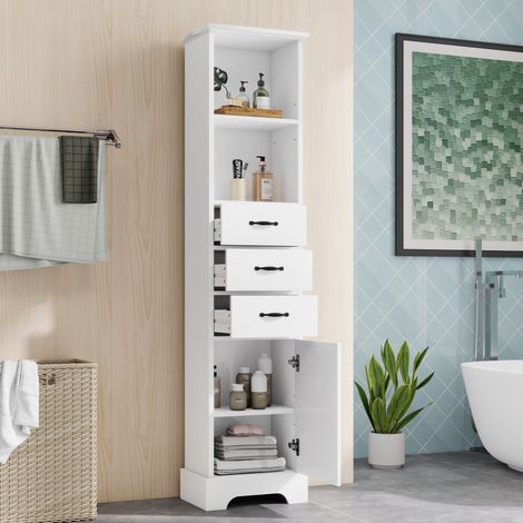 CHICFURN Columna de baño 38 x 26 x 172,5 cm de MDF blanco, 3 cajones y estantes ajustables (1/5)