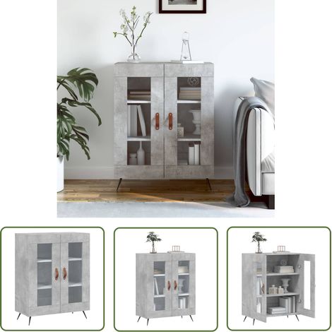 The Living Store Buffet gris béton 69,5x34x90 cm bois d'ingénierie - Buffet - Armoire - Meuble De Rangement - Mobilier - Vitrine (1/5)
