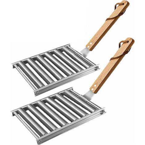 Lot de 2 rouleaux à hot-dogs pour barbecue, avec poignée en bois. (1/5)