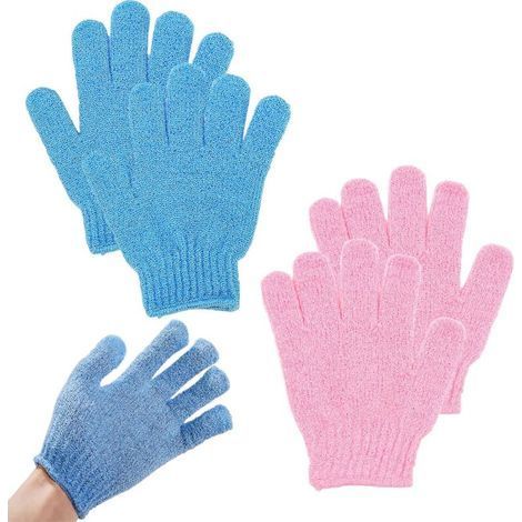 2 Sets of Exfoliating Gloves, Exfoliating Bath Gloves, Body Exfoliating Glove, Five Finger Bath Gloves for Men, Women, Children for Exfoliation/Shower/Bath/Spa/Massage (2 Colors)