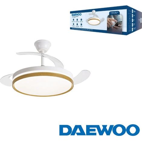 Ventilador daewoo de techo 42p retractil-motor 30w led 36w-3 tem- app - diseño madera