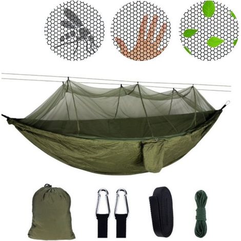 Amaca da campeggio con zanzariera, moschettoni e cinghie di fissaggio, portata 200 kg (260 x 140 cm), traspirante, ad asciugatura rapida, ideale per i viaggi. (1/5)