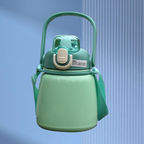 650 ml Thermosflasche, Edelstahl 304, mit Strohhalm, für Outdoor, Büro, Schule, Hellgrün (1/5)