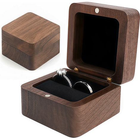 Ringbox Hochzeit, Holz Ringschachtel, Quadratische Ring Box (1/5)