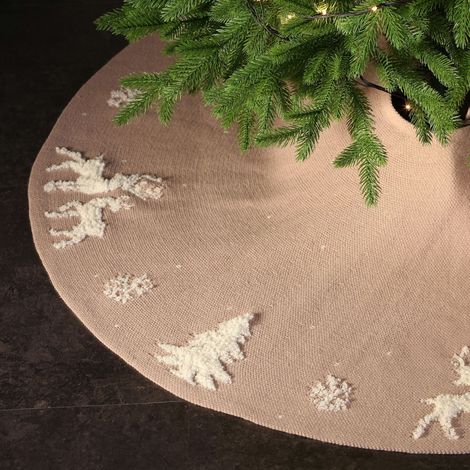 48inch Jupe de sapin de Noël en tricot de 122cm,tapis de sapin de Noël en 3D pour décorations de Noël d'intérieur ou d'extérieur (Beige) (1/4)