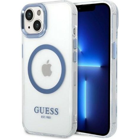 Funda rígida Guess GUHMP14MHTRMB para iPhone 14 Plus / 15 Plus de 6,7 pulgadas, color azul/azul, con contorno metálico y MagSafe. (1/5)
