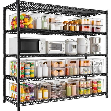 Étagère de rangement métallique autoportante - 5 niveaux réglables, acier carbone industriel robuste, pour cuisine, cave, cellier, garage - 5 niveaux, L 150 x l 45 x H 180 cm