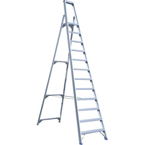 ASC Eurostairs Stufenstehleiter einseitig eloxiert mit Plattform 12 Stufen