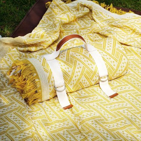 Couverture de pique-nique - Motif Vintage Bohème - Dessous Oxford Imperméable - Convient pour 6-8 Personnes - Pour Parc/Plage/Camping/Festival - Avec Sangle de Transport - Pour Familles/Couples - Jaun (1/5)