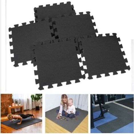 Tapis de fitness puzzle multi-usages en mousse EVA, 10 pièces, 30 x 30 cm, noir - (1/4)