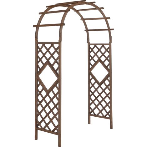 [NUNCA USADO] Arco para rosales HHG-087, enrejado, espaldera para rosales, soporte para enredaderas, arco de jardín de madera, con certificación MVG, 210 x 126 x 60 cm, marrón oscuro (1/5)