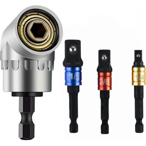 Set di adattatori da 4 pezzi con manici colorati Set di 3 adattatori angolari piccoli Accessori per trapano ad angolo di 105 gradi Accoppiatore a testa quadrata convertibile con impugnatura esagonale 