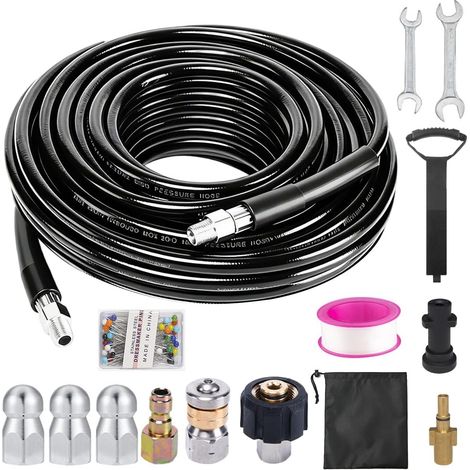 Kit universel de tuyau de nettoyage de canalisations avec adaptateur, buses, sac de ruban isolant, compatible avec Kärcher k2-k7, nettoyeur haute pression Bosch pour obstruer et nettoyer les