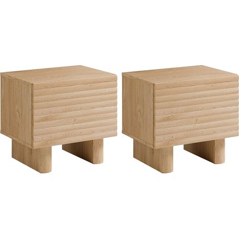 Lot de 2 tables de chevet 1 porte - MDF - Coloris : Naturel - LUDIMA