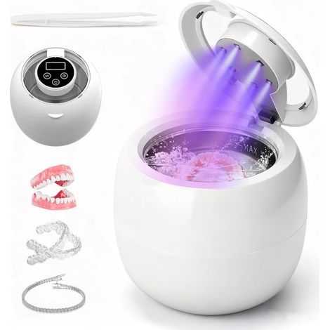 Pulitore a ultrasuoni - Dispositivo di pulizia - Pulizia protesi dentarie - 6 lampade UV - 210 ml - Bianco (1/5)