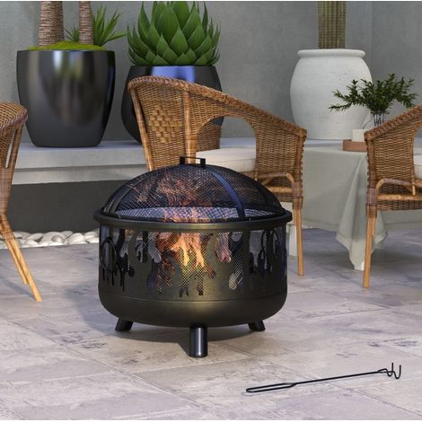 Brasero de jardín de metal negro Ø61 cm, con apagachispas y atizador HAVRYA (1/5)