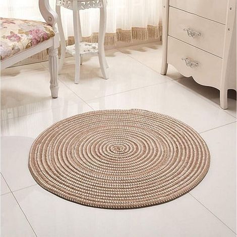 Runder Teppich aus Naturfasern, 40 x 40 cm – Beige – Für Wohnzimmer, Schlafzimmer, Badezimmer – Pflegeleicht, wasserabweisend (1/5)