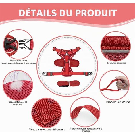 Adjustable Anti-Burst Cat Harness with Leash Soft Cat Harness Chest Harness for Cat Puppy - Red - L