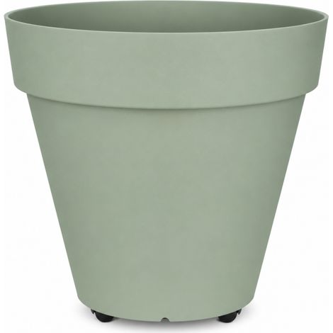 Pot de fleurs 135L Fabriqué en France + Support roulant invisible - 68,5cm - Vert argile - Livraison gratuite (1/5)