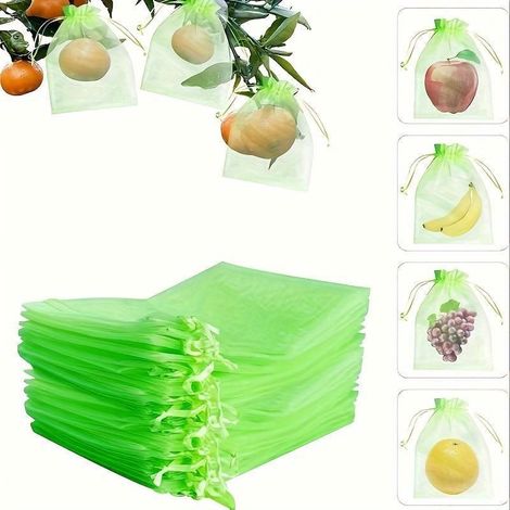 100 pièces sacs de filet de protection des fruits pour arbres fruitiers, sacs de barrière en maille de jardin pour protéger les plantes des oiseaux (1/5)