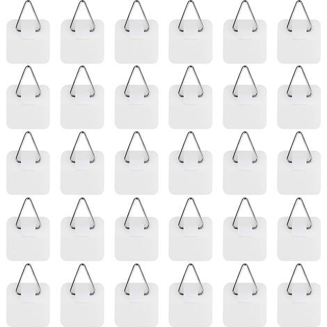 CCYKXA Pack of 30 Self-Adhesive Picture Hooks, Wall-Mounted Adhesive Hooks for Photo Frames, Strong Hangers 5kg Max, Easy Installation Without Tools (Small Square)