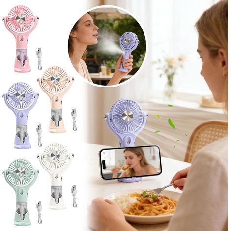 Ventilateur portable avec brumisation fine, rechargeable par USB, idéal pour les voyages et le camping. (1/5)