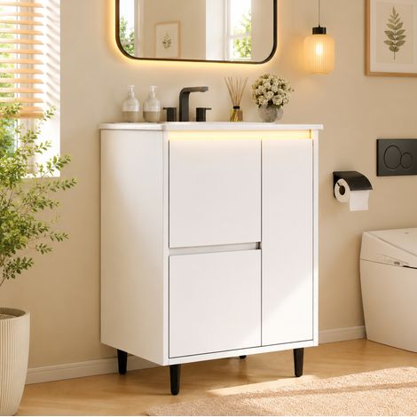 Meuble de salle de bain avec vasque intégrée 61 x 46,5 x 87 cm blanc DESVIAE (1/5)