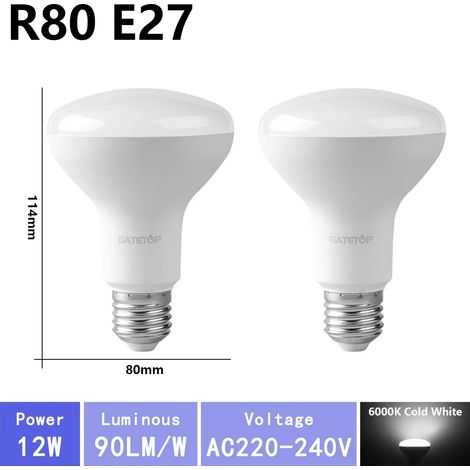 (R80 6000K, AC220V-240V) 2 ampoules LED, AC220V, adaptées à l'éclairage de salle de bain. (1/5)