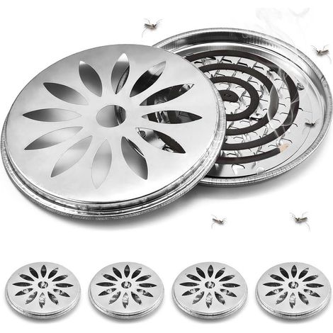 4 Pièces Support Bobine Moustique, Porte Spirale Anti Moustique, Porte-Encens en Métal Classique pour Camping Voyages Jardin Intérieur Maison (Argent x 4) (1/5)
