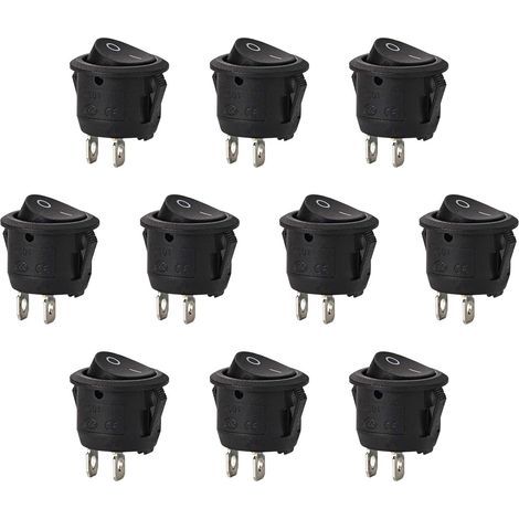 10 Stück runde Kippschalter mit Rastfunktion (SPST-Taster), 2-polig, Wechselstrom 6 A/125 V, 3 A/250 V, für Auto, LKW, Boot (1/5)