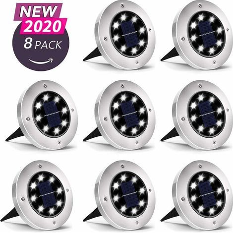 Luces solares para jardín, paquete de 8 focos LED, resistentes al agua IP65, color blanco. (1/5)