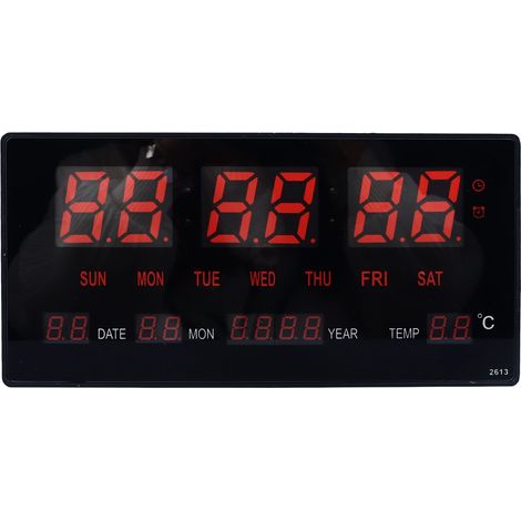 Horloge numérique LED, grande horloge murale numérique, fonction sonnerie horaire, rétroéclairage, calendrier, prise US 110-220 V, rouge (1/5)
