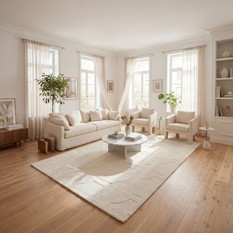 Tapis en laine Gemstone Glimmer - Tapis en laine - 180x120cm, Rectangular - 100% Laine vierge - Tufté main - Blanc