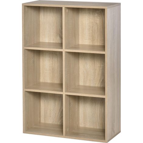Étagère en bois à 3 niveaux avec 6 cubes de rangement pour salon, chambre, bureau, 65,5 x 30 x 97,5 cm, chêne (1/4)