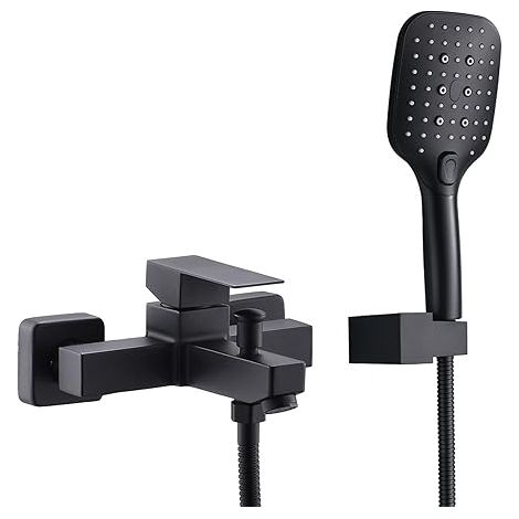 Schwarze Badewannenarmatur, Badewannenarmatur mit Handbrause, wandmontierte Badewannenarmatur fürs Badezimmer (1/5)